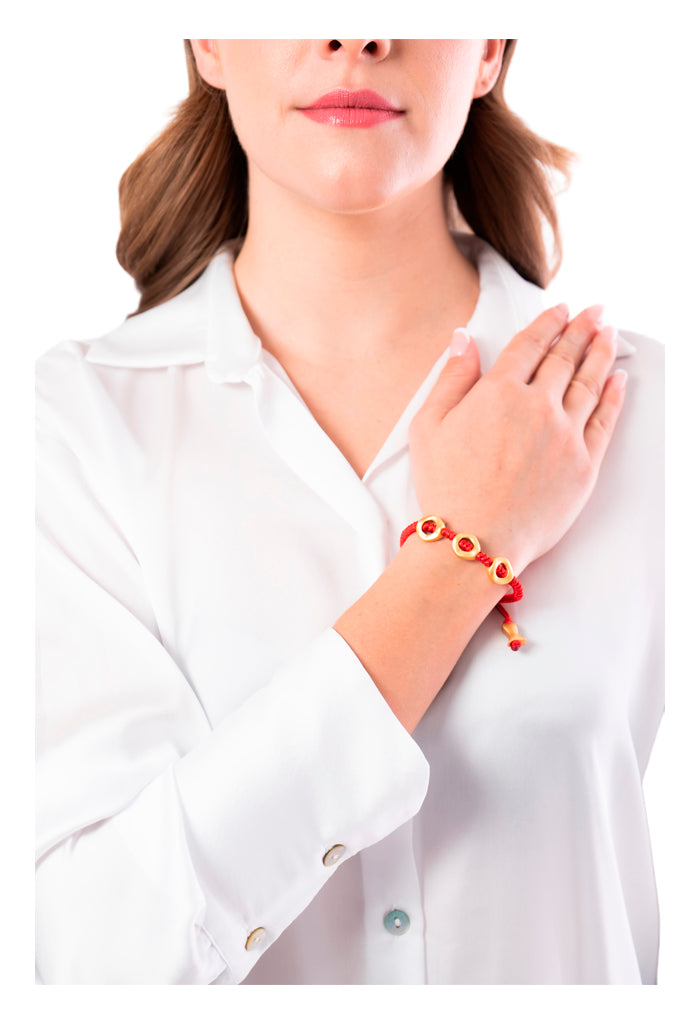 Pulsera Unisex Tres Donas con Hilo Seda Rojo