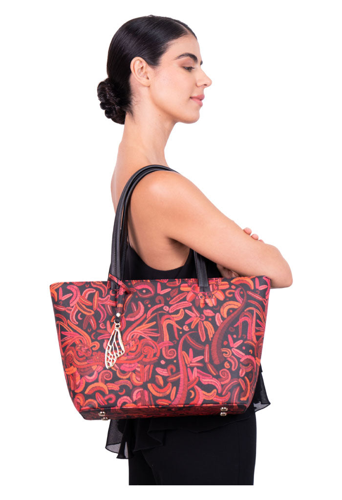 Tote K'iin Saffiano Quetzalc��atl Negro Rojo