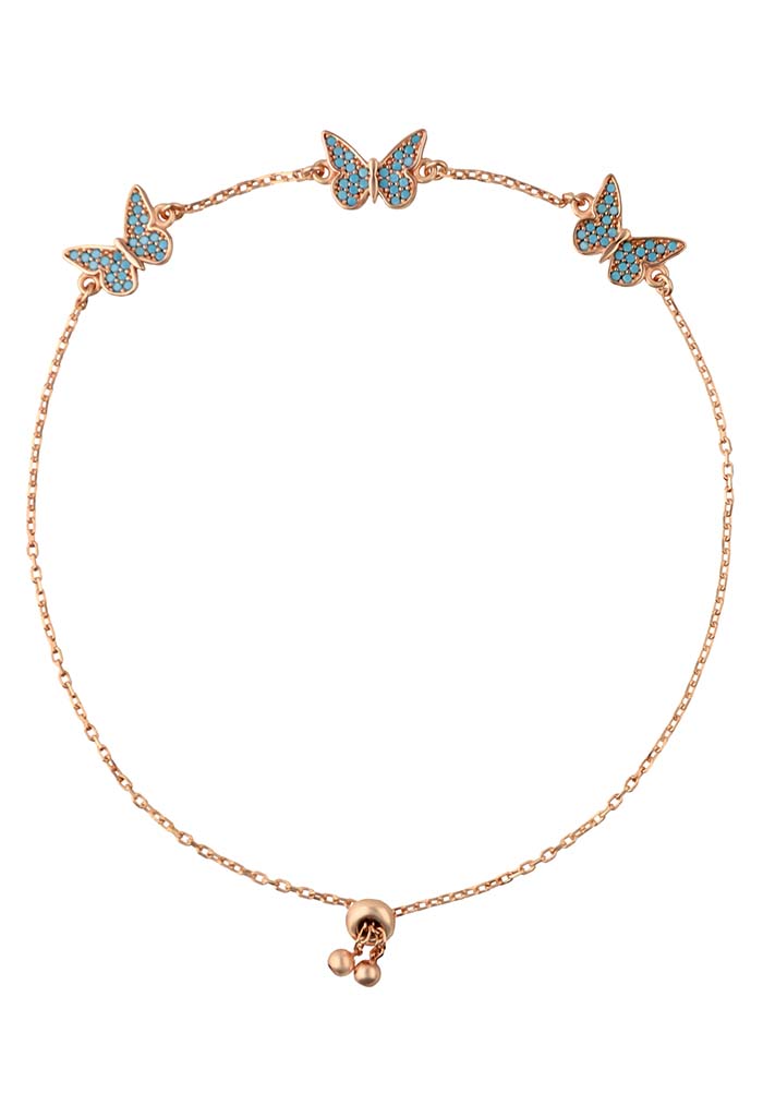 Pulsera Mariposas Ba?o Oro Rosa con Turquesa