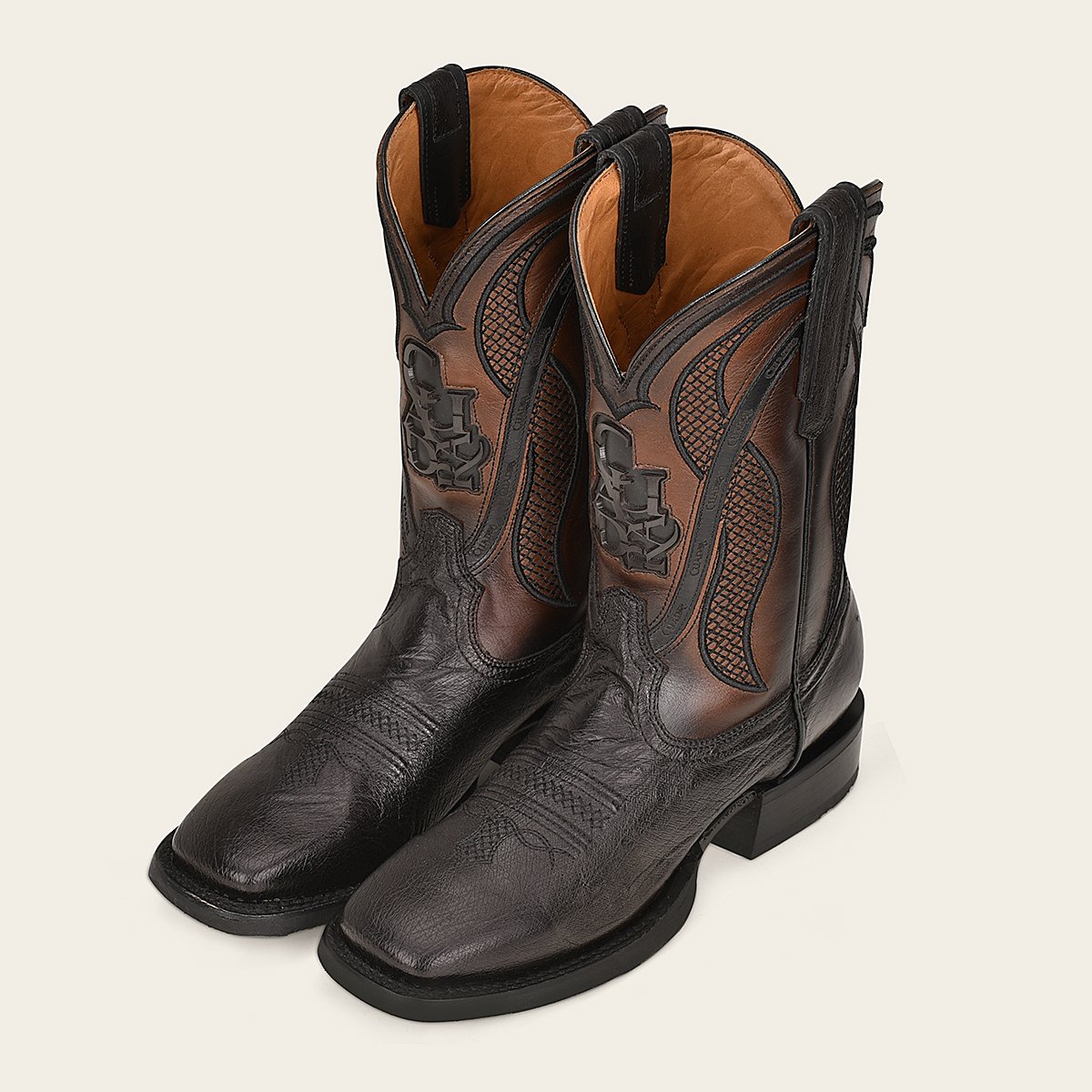 Bota rodeo en piel de panza de avestruz.