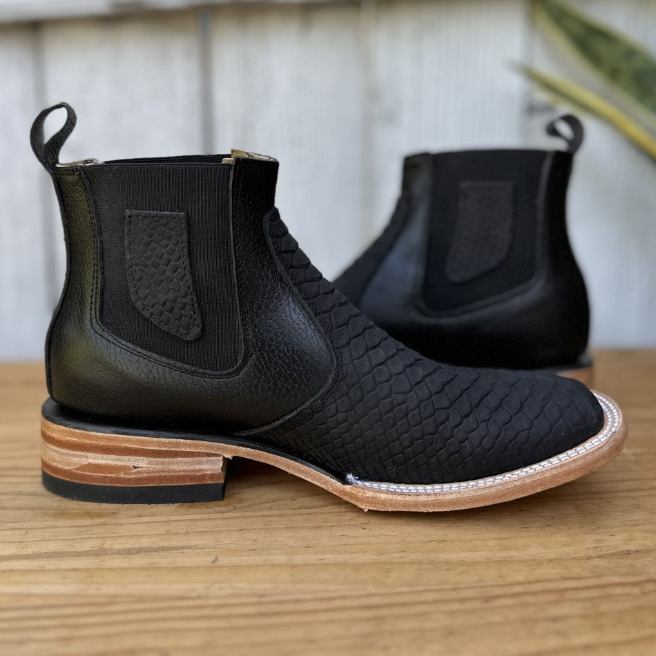 Ankle Boot 010H Black Imitation Python - Exotic Western Ankle Boots for Men