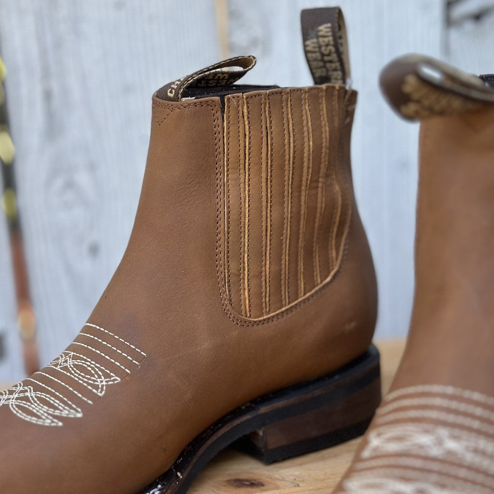 CB-010H Capitan Tan - Western Ankle Boots with Rubber Sole for Men