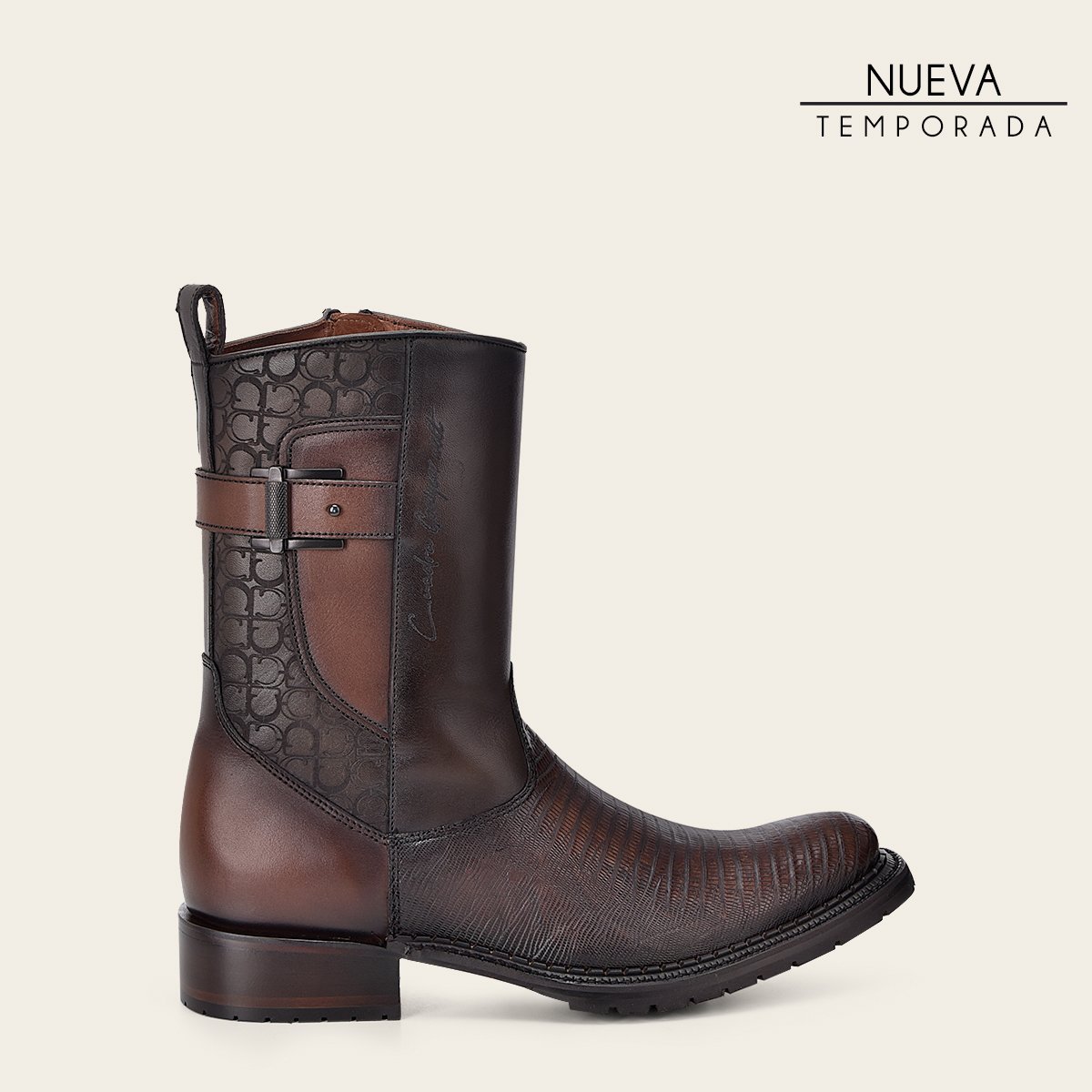 Bota en piel genuina de lizard.