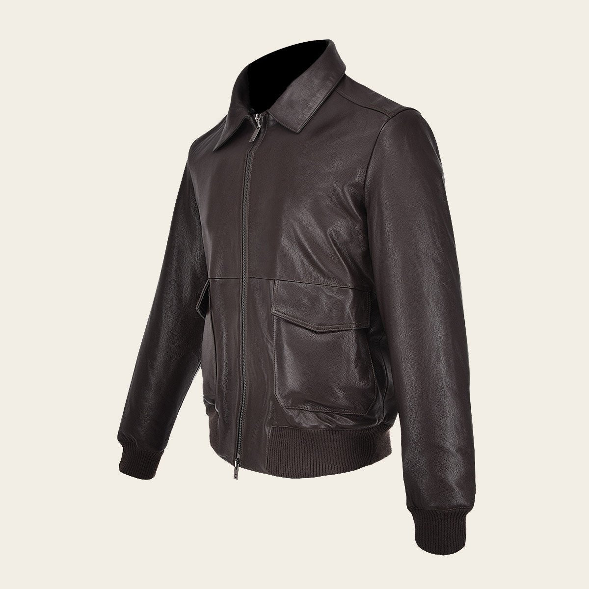 Chamarra En Piel Genuina Con Cuello De Pelo.