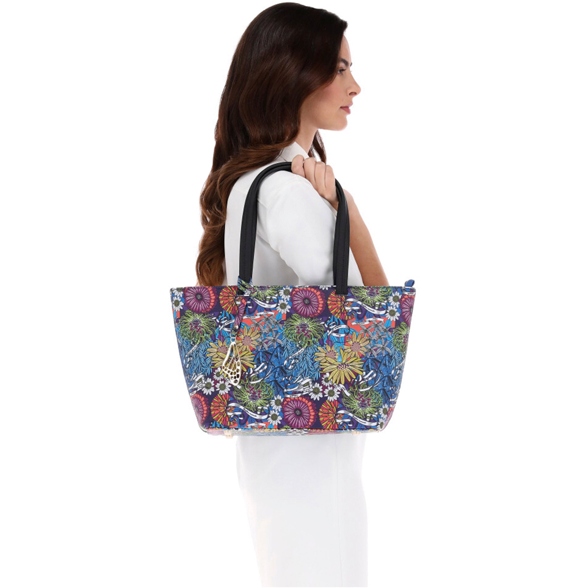 Tote K'iin Saffiano Herbolaria Flores Azul/Rosa
