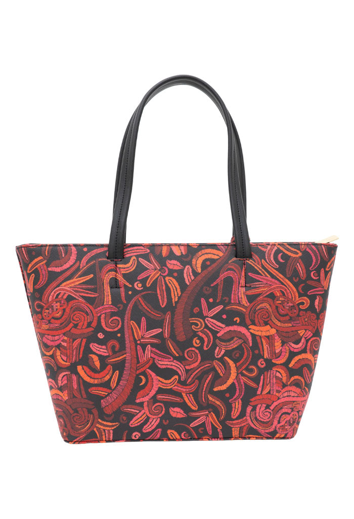 Tote K'iin Saffiano Quetzalc��atl Negro Rojo