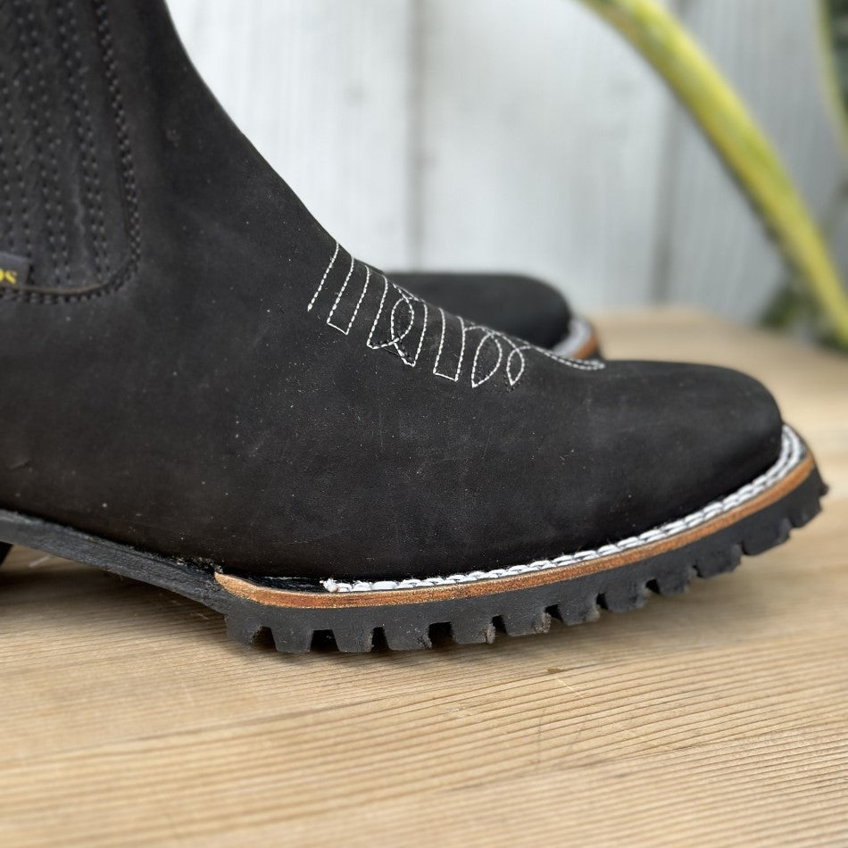 DB-777 Black - Western Ankle Boots with Tractor Sole for Men