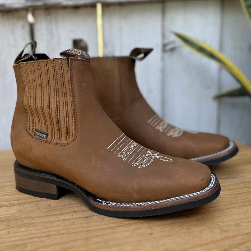 CB-010H Capitan Tan - Western Ankle Boots with Rubber Sole for Men