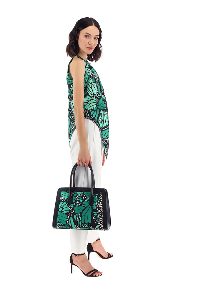 Bolsa Muul Negro Mariposa Macro Verde Esmeralda
