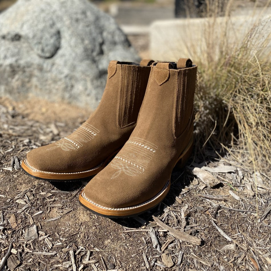 JB-723 Gold - Suede Western Ankle Boots for Men