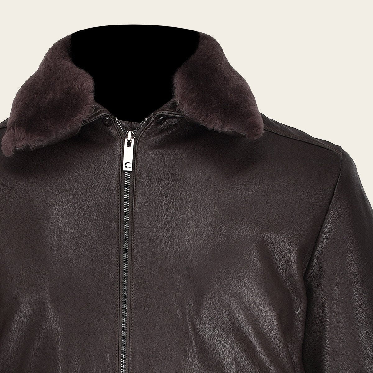 Chamarra En Piel Genuina Con Cuello De Pelo.