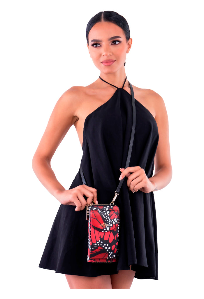 Porta Celular Peek Saffiano Mariposa Macro Rojo Brillante