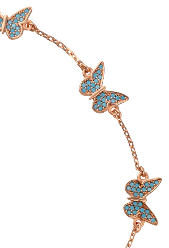 Pulsera Mariposas Ba?o Oro Rosa con Turquesa