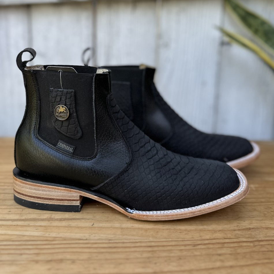 Ankle Boot 010H Black Imitation Python - Exotic Western Ankle Boots for Men