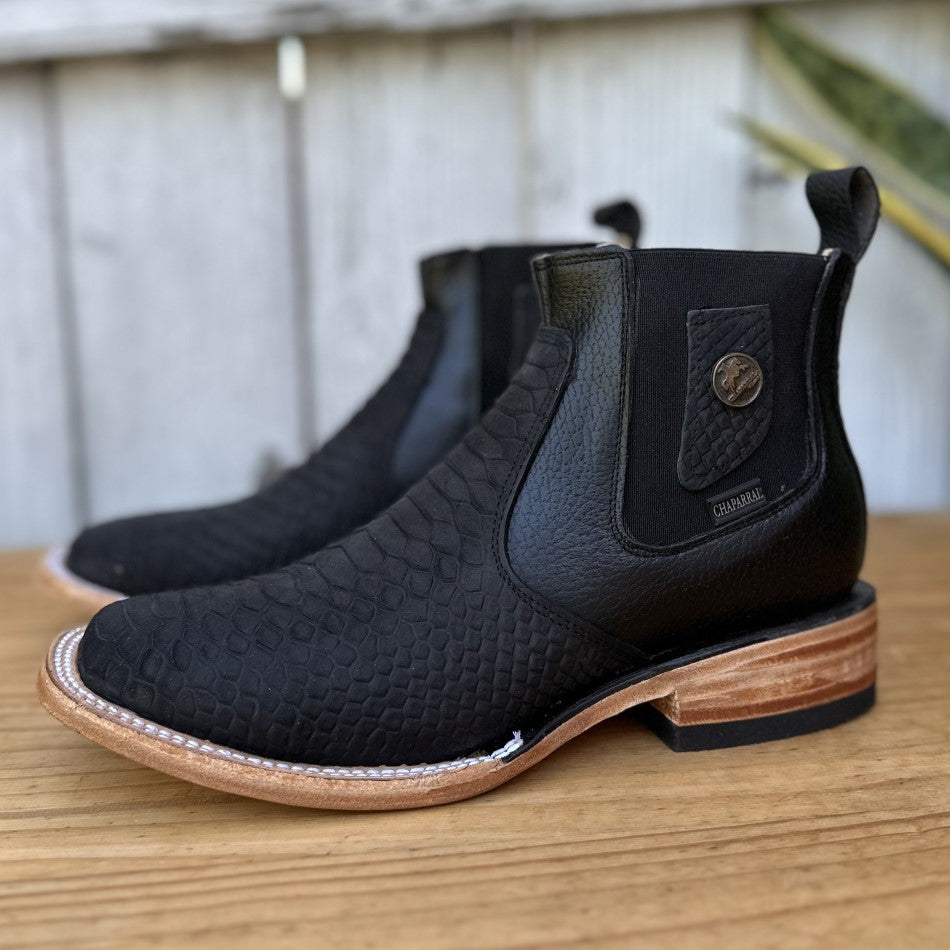 Ankle Boot 010H Black Imitation Python - Exotic Western Ankle Boots for Men