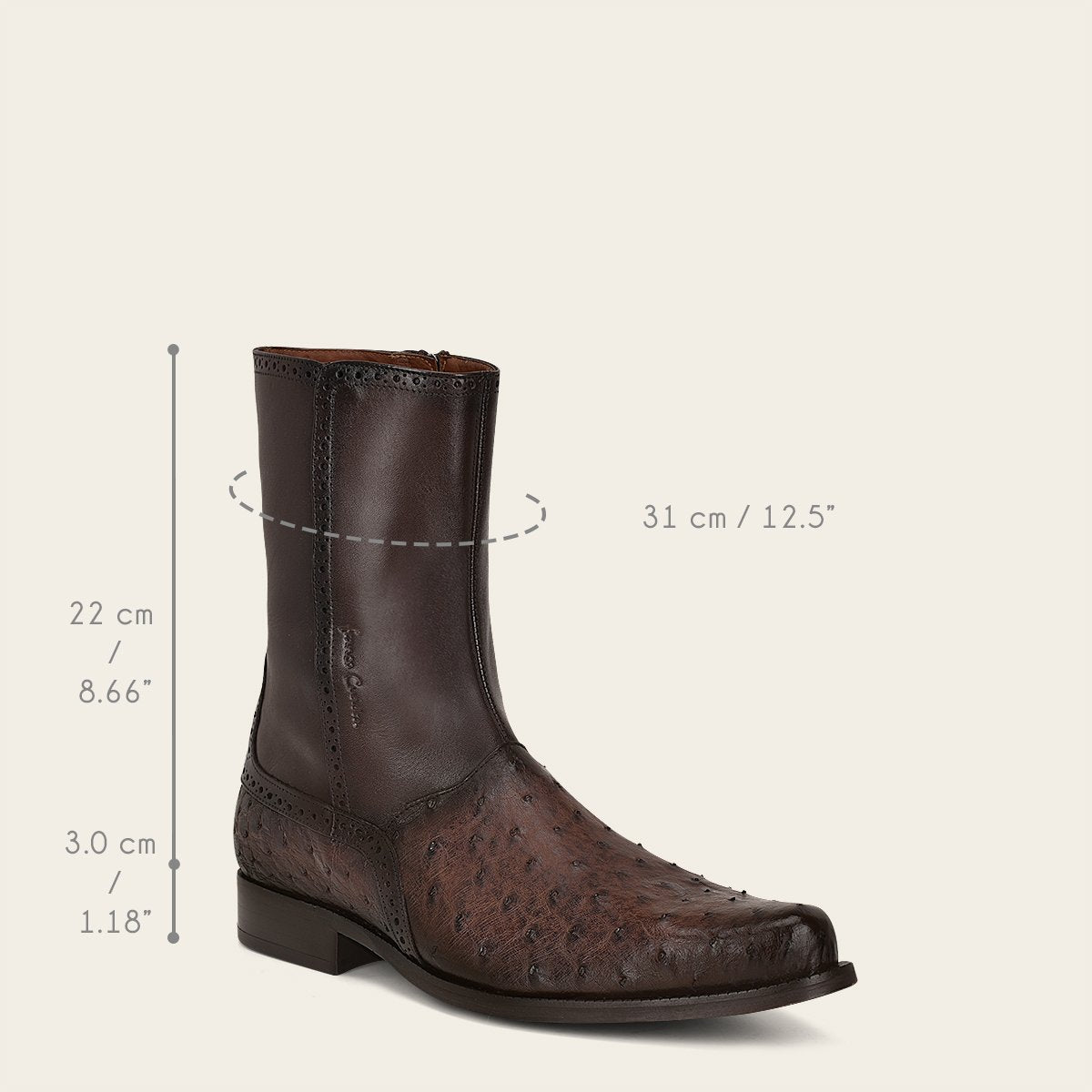 Bota de vestir en piel genuina de avestruz.