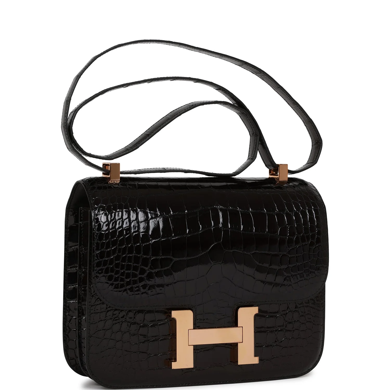 Her Constance 24 Black Shiny Alligator Rose Gold Hardware