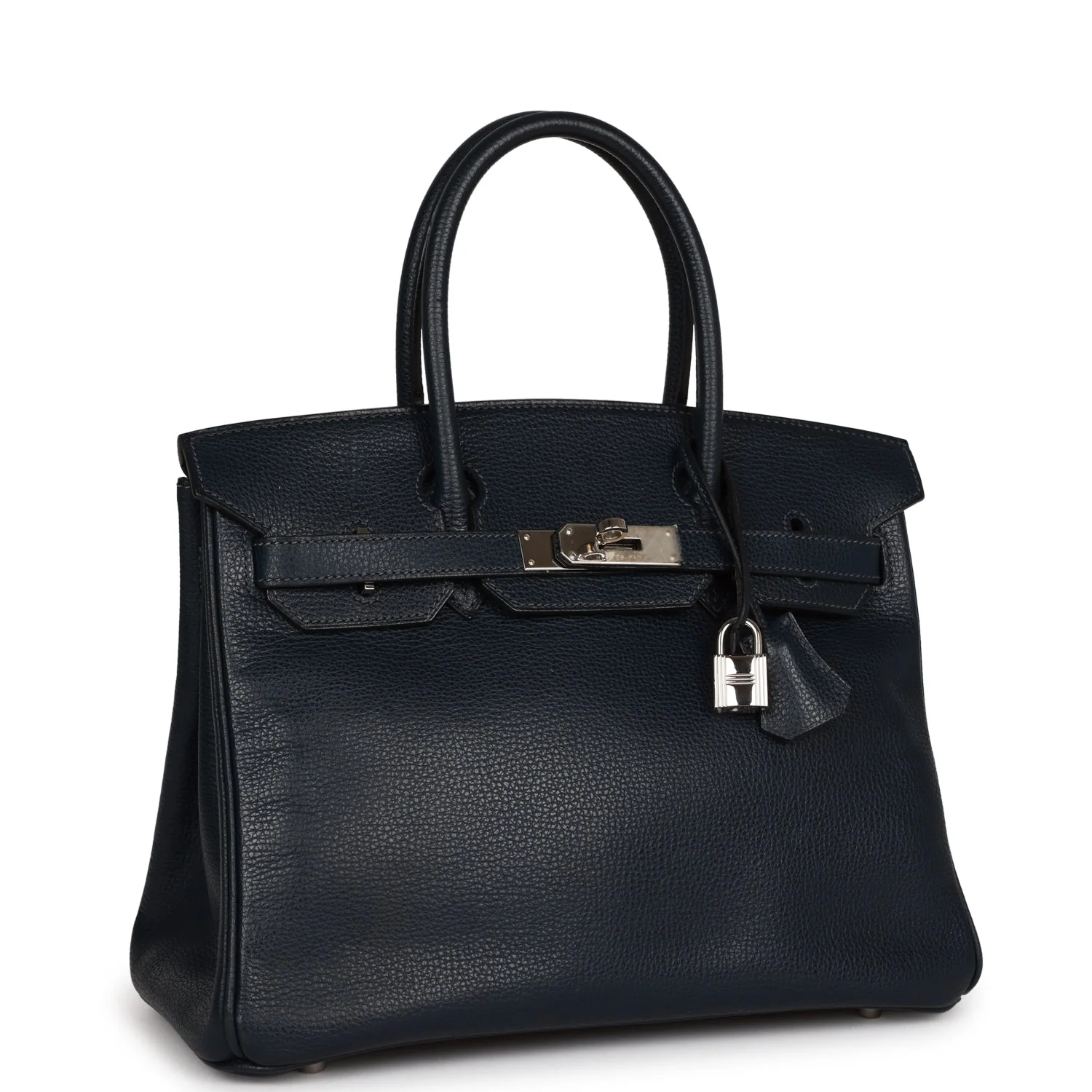 Pre-owned Her Birkin 30 Bleu Indigo Vache Liegee Palladium Hardware