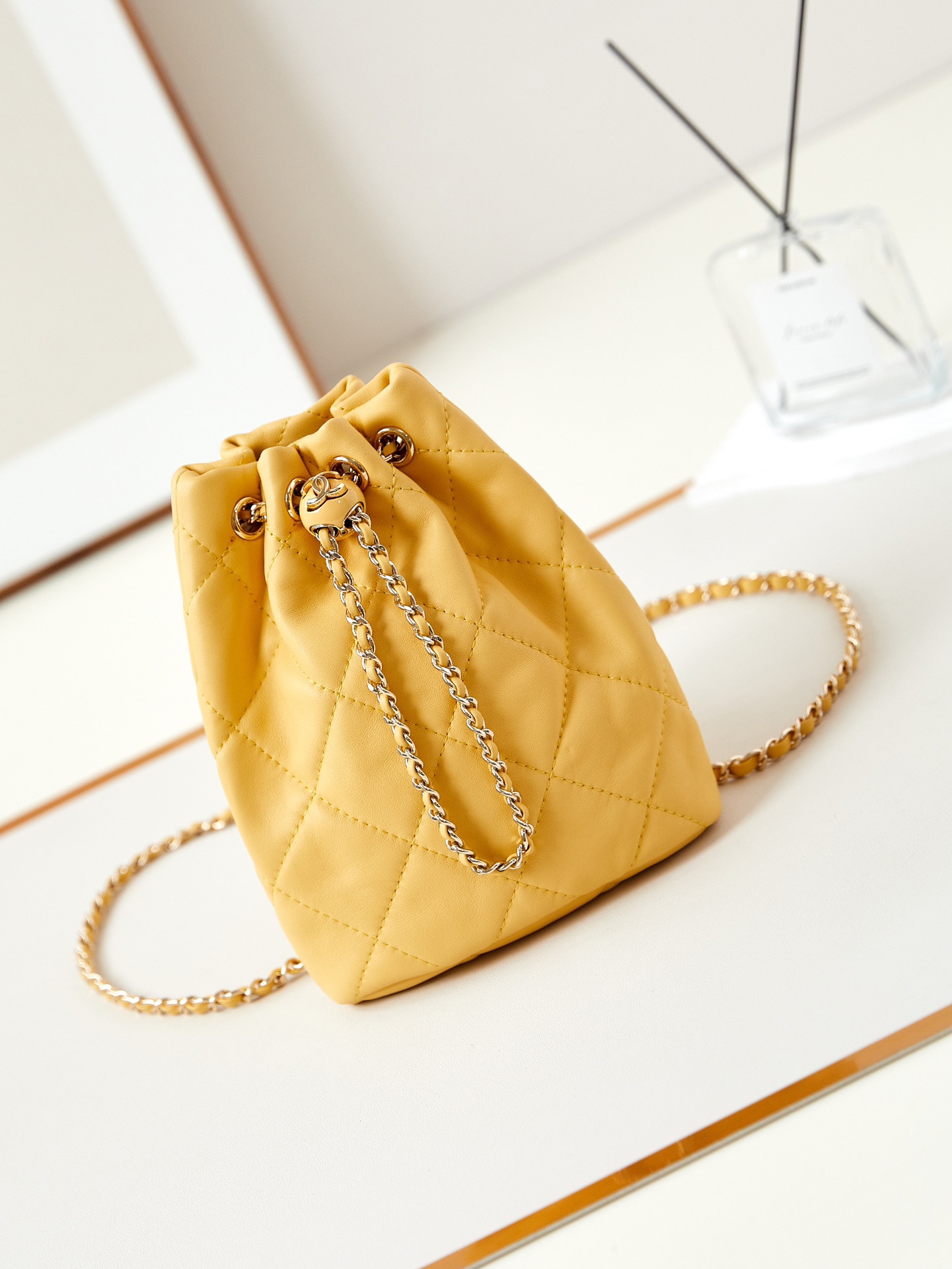 CHANEL Backpacks Shiny Lambskin & Gold-Tone Metal salmon yellow-AS4810