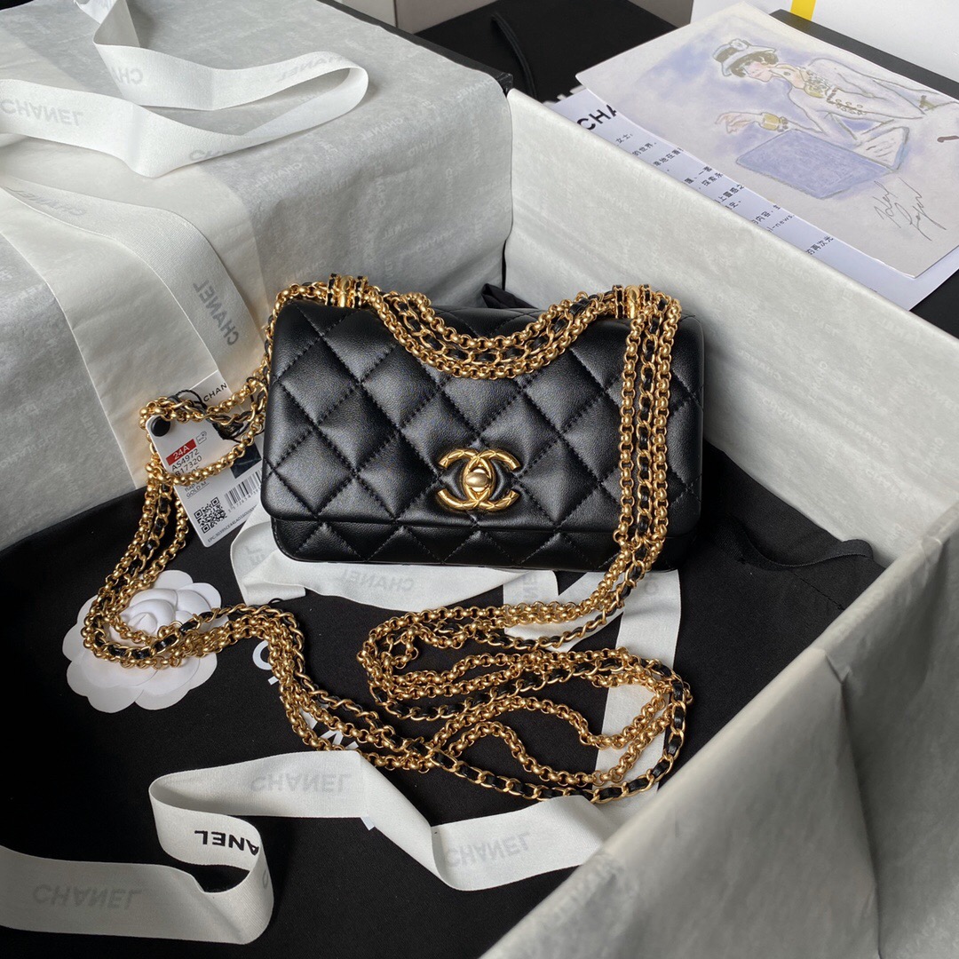 CHANEL Mini flap bag Polished lambskin with gold coloured metal black-AS4972
