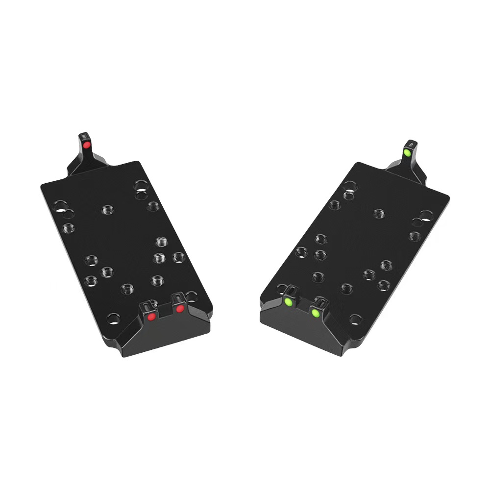 Universal red dot sight pad with red and green optical fibers suitable for GLOCK base