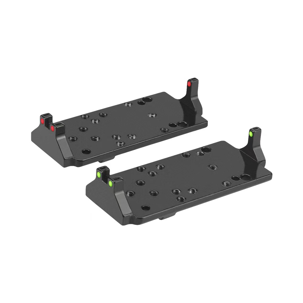Universal red dot sight pad with red and green optical fibers suitable for GLOCK base