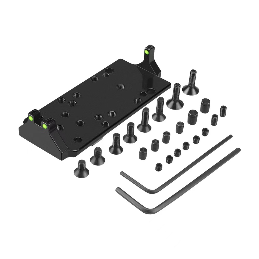 Universal red dot sight pad with red and green optical fibers suitable for GLOCK base