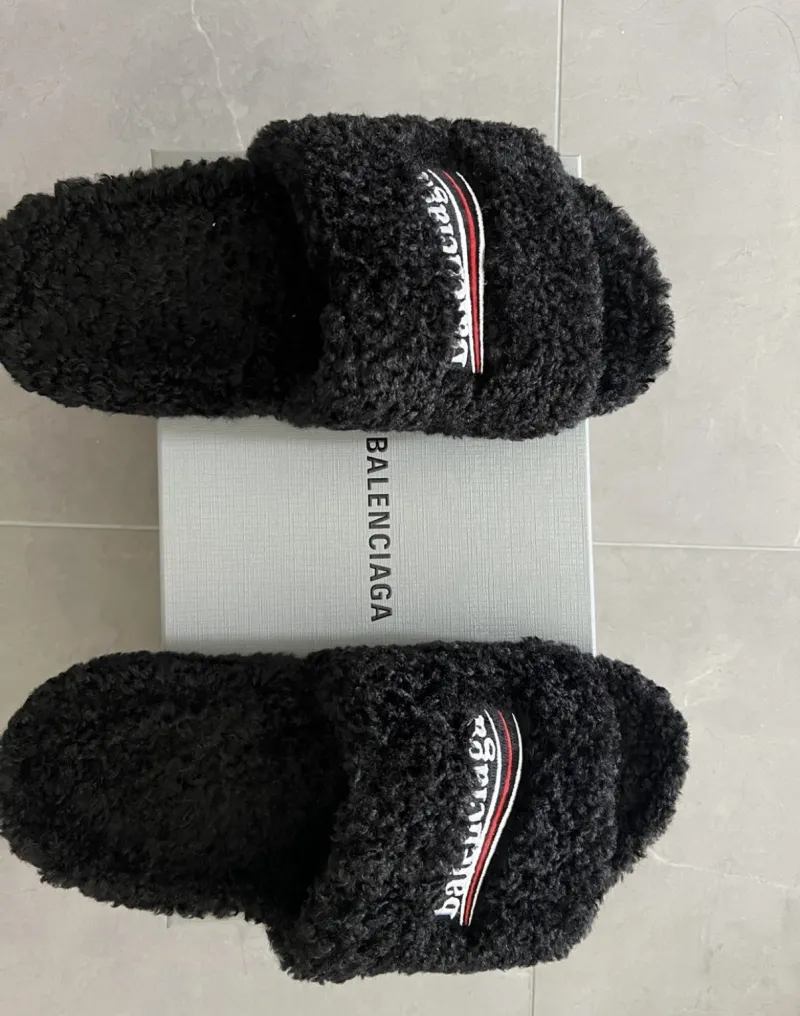 Balenciaga Black Furry Slides