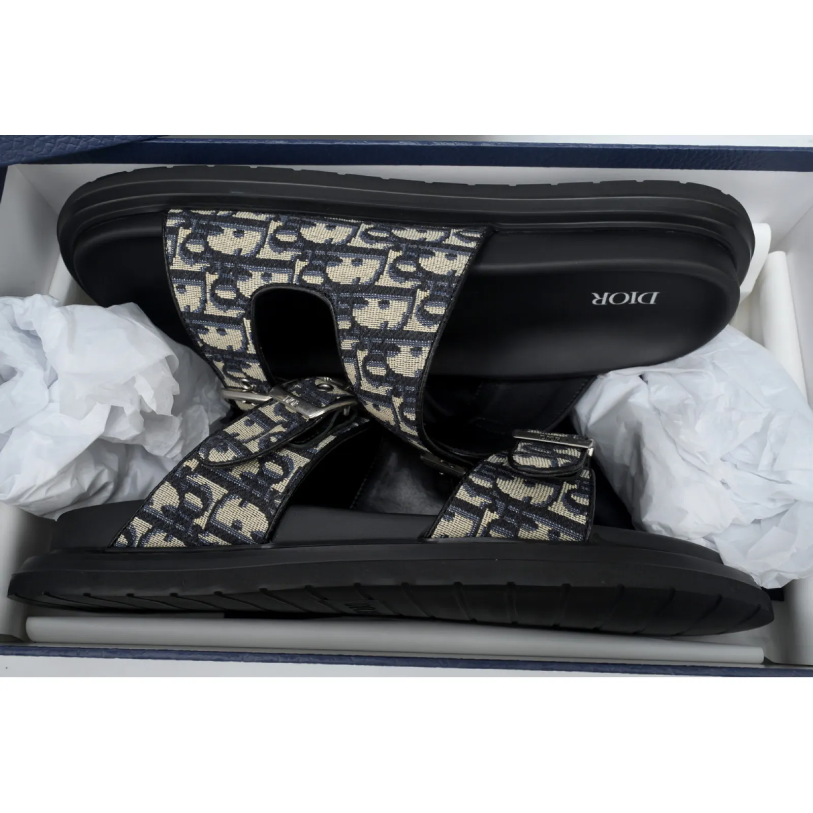 Dior Aqua Sandal Beige and Black Dior Oblique Jacquard