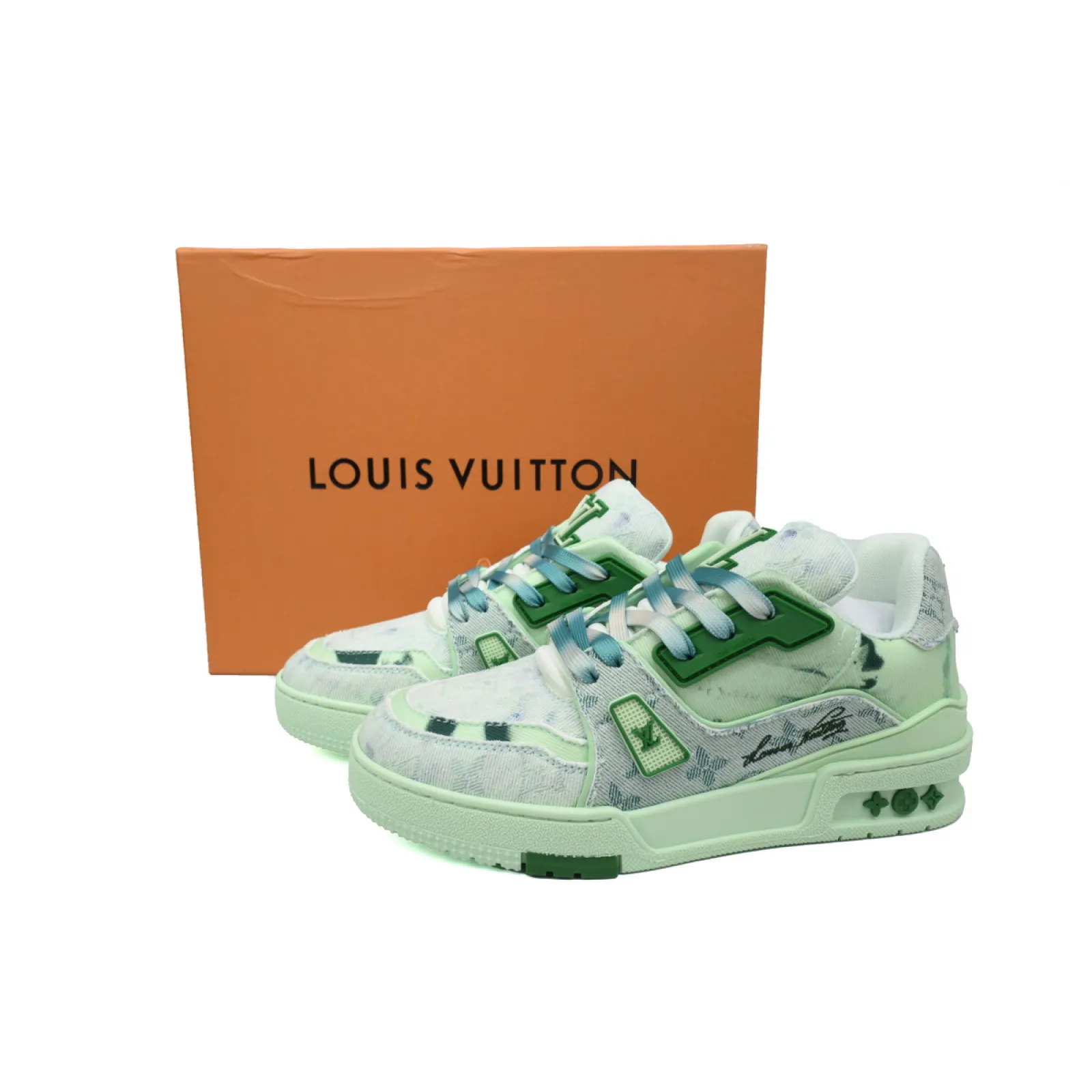 Louis Vuitton Trainer Sneaker Rendered Green Fabric