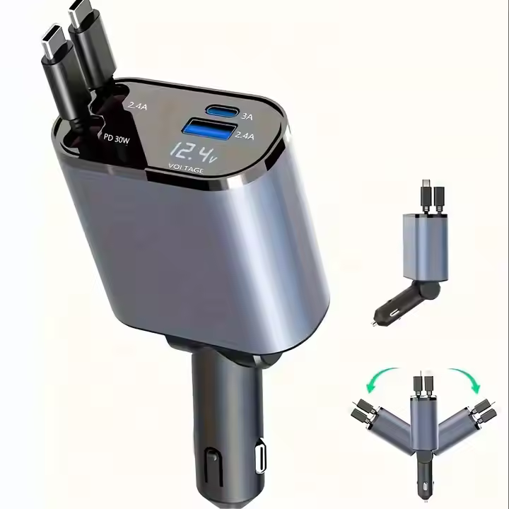 SIGOR Retractable Car Charger 4 in 1 120W Cable Charging for Phone Charger Car