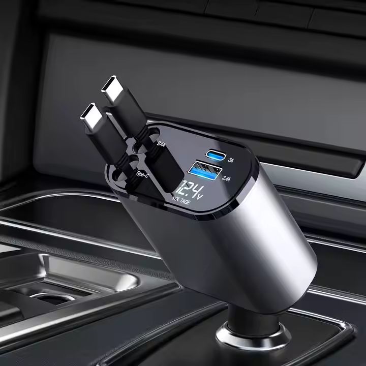 SIGOR Retractable Car Charger 4 in 1 120W Cable Charging for Phone Charger Car