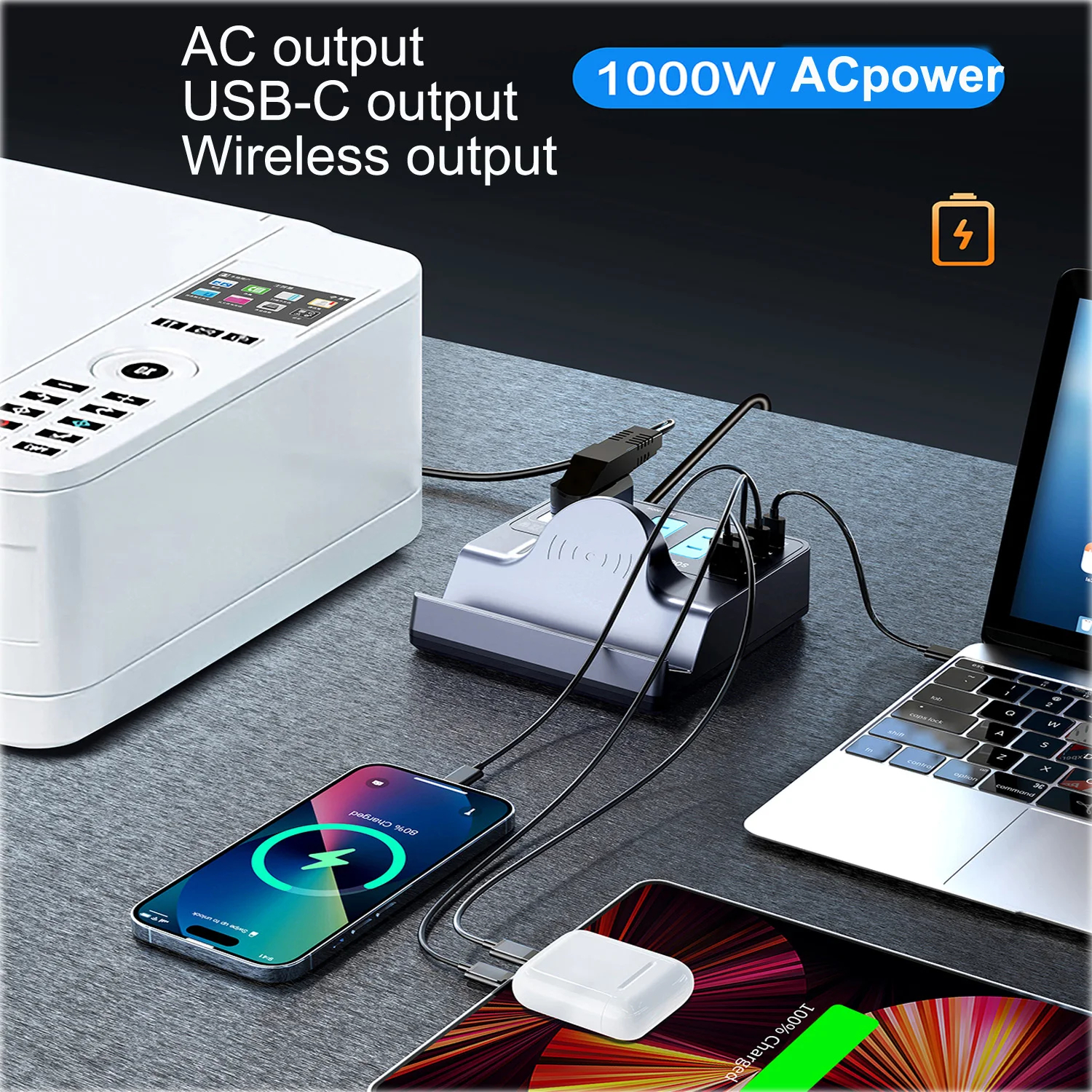 SIGOR 72W 140W Wireless Fast Charging Charger USB Type C 4-Port with 1000W Socket
