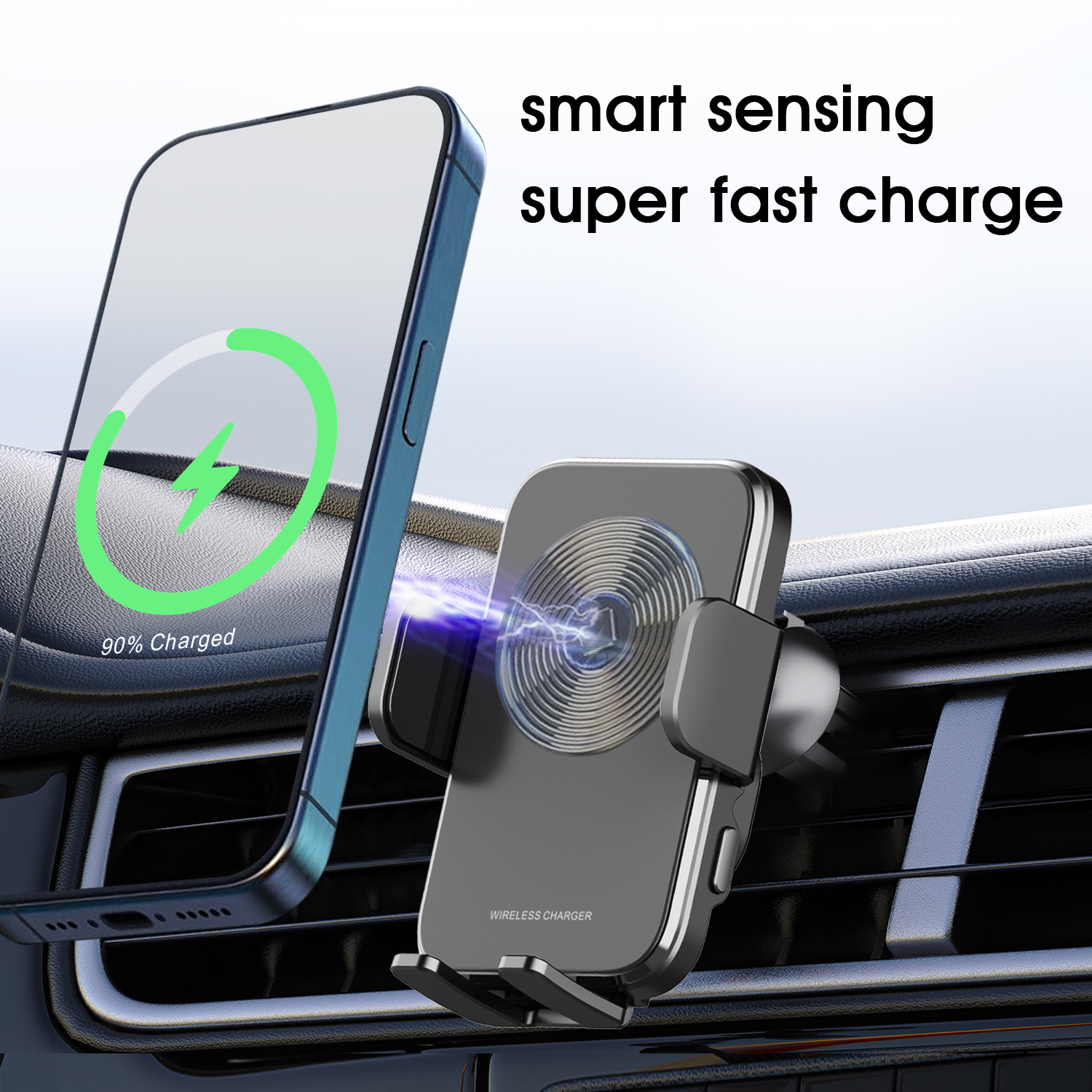 SIGOR Wireless Car Charger Mount Large Coil for efficient charging phone holder