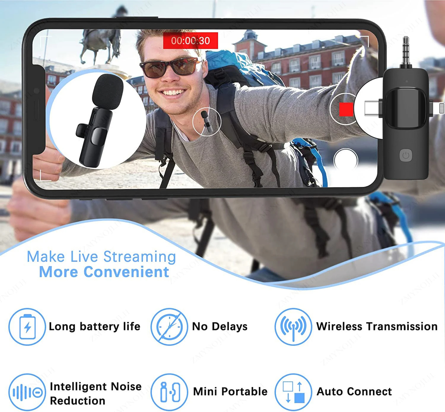SIGOR 4-In-1 Wireless Lavalier Microphone Type C 3.5mm Noise-Reducing
