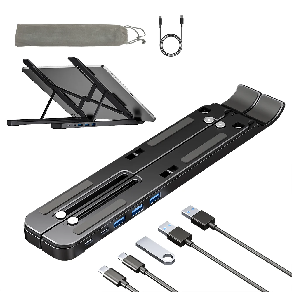 SIGOR 4 in 1 Adjust Height Metal Foldable RGB Light Laptop Stand With USB Hub