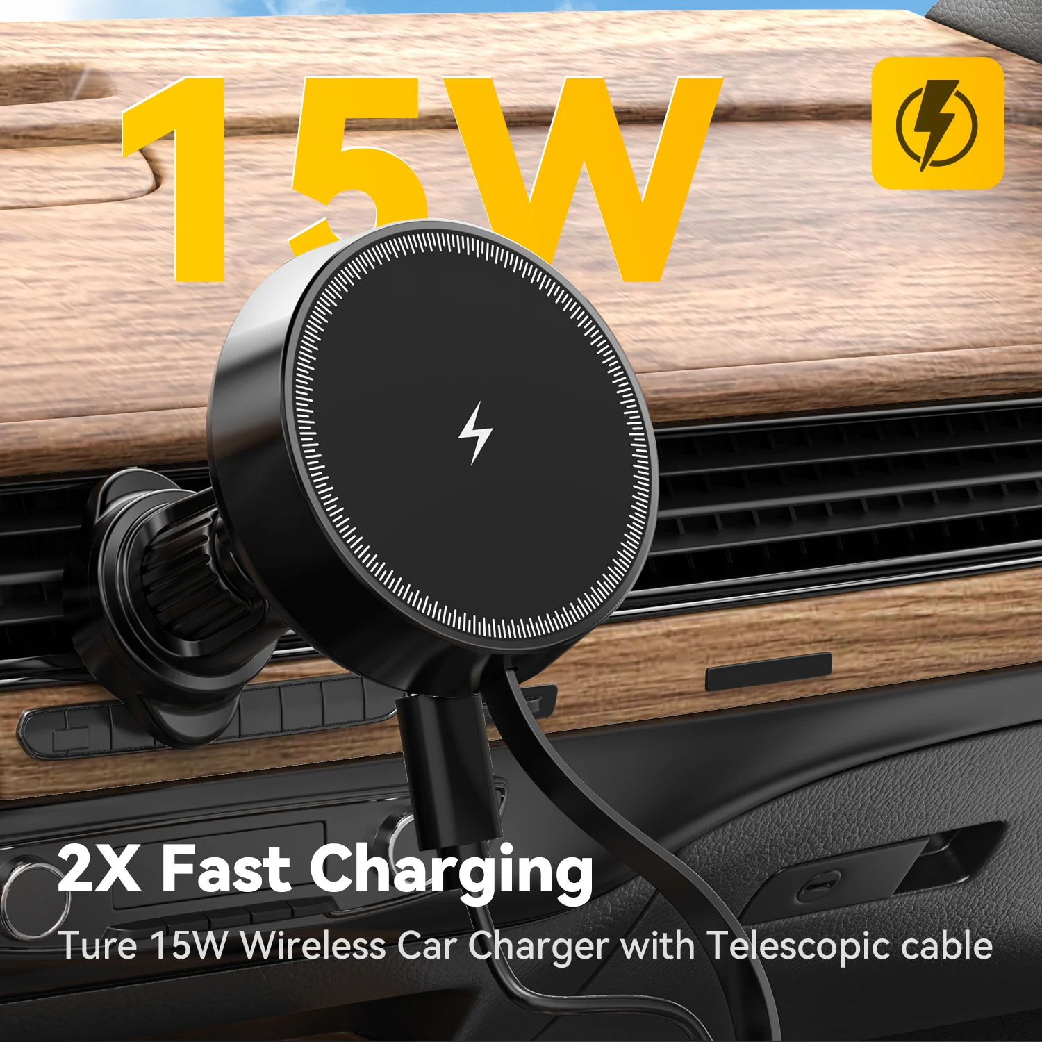 SIGOR Built-in Cable Universal 360 Degree Rotation Fast Magnetic Wireless Charger Car Phone Holder