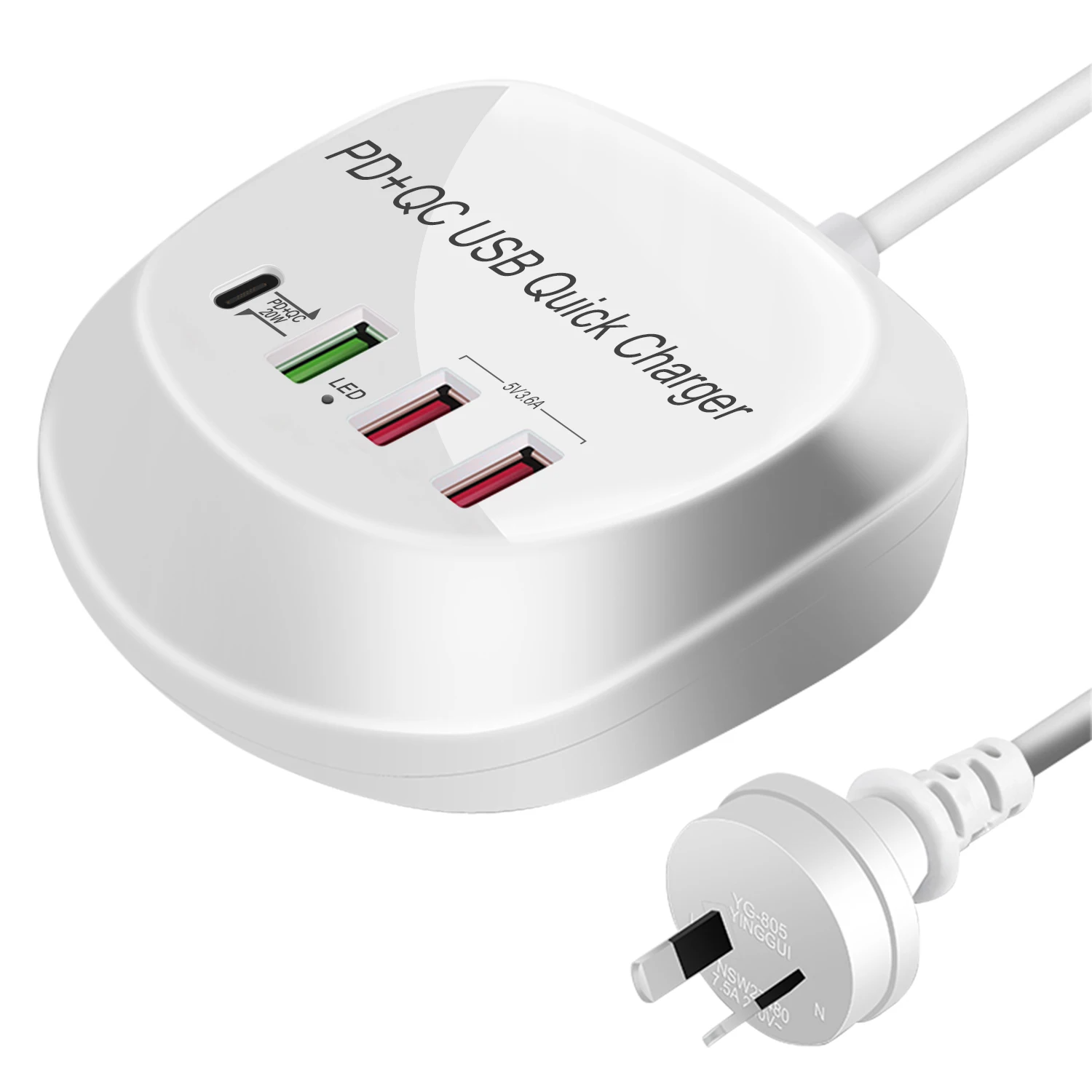 SIGOR Portable 40W USB C Charger 4 in 1 4 Ports Phone USB Charging Station Compatible with PD QC Ports