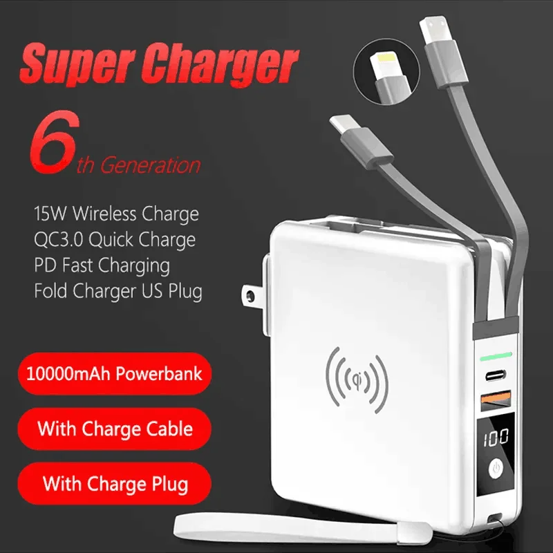 SIGOR Portable Travel Wall Wireless Charger with Type-C Port Removable Charging 10000mAh Power Bank