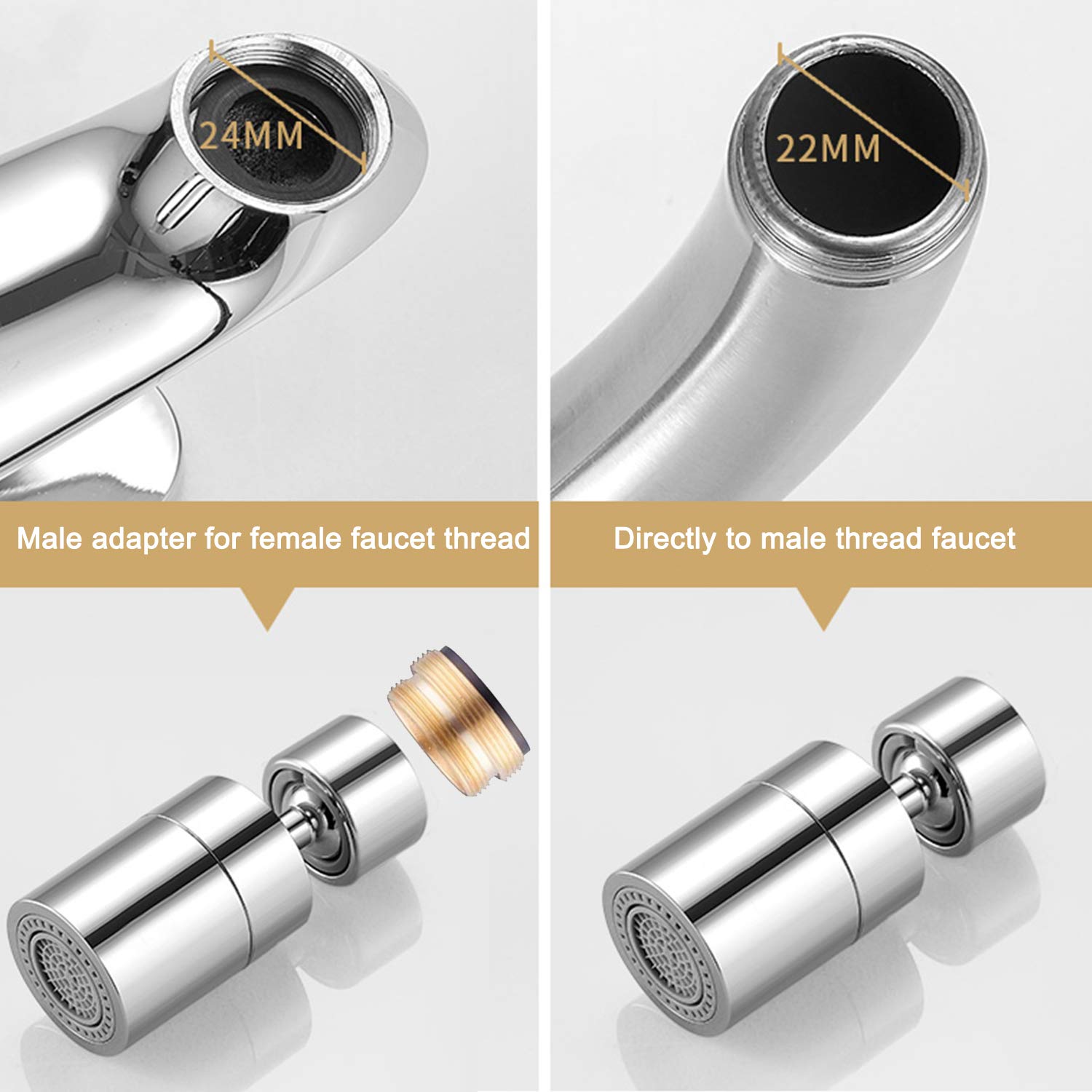 360 Degree Swivel Sink Faucet Aerator, Big Angle High Pressure Large Flow Aerator Dual Function Kitchen Faucet Aerator,55/64 Inch Female Thread Polished Chrome