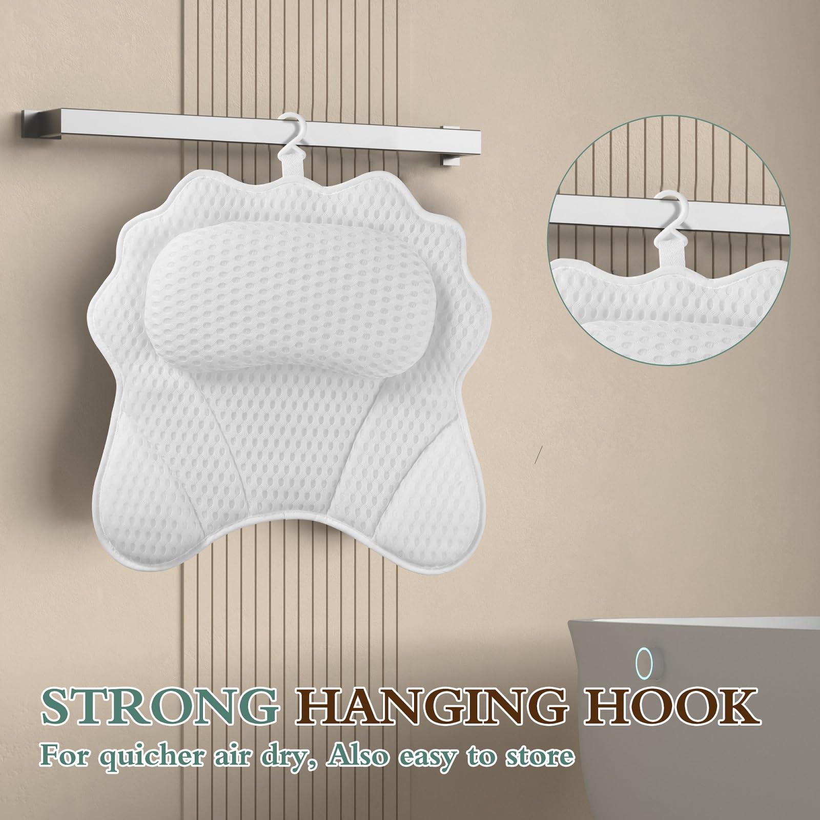 Bath Pillow Ergonomic Luxury Bathtub Pillow with Head,Neck, Shoulder and Back Support, 4D Bath Pillows for tub with 6 Powerful Suction Cups, Fits All Bathtub