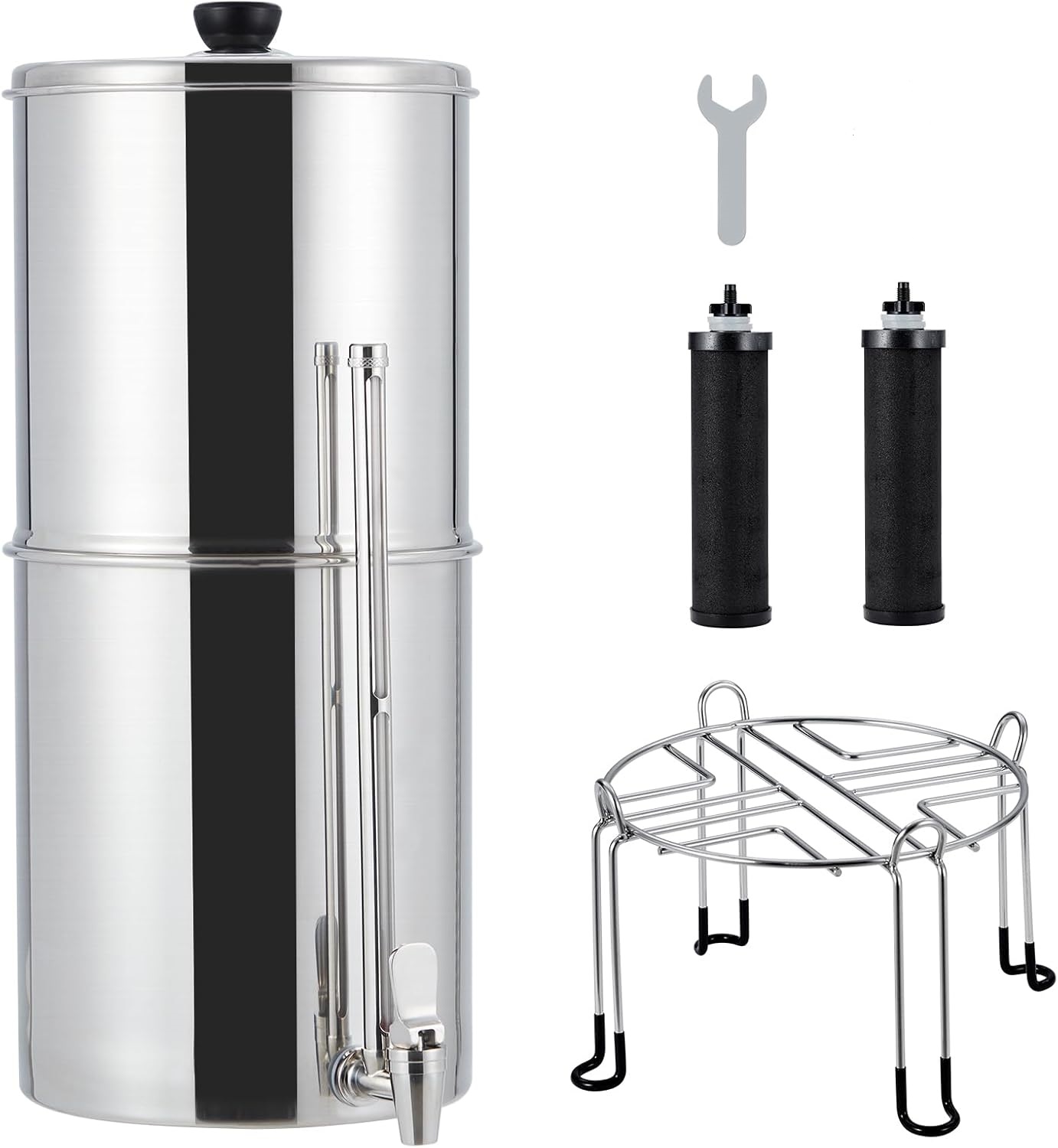 Watens 2.9 Gallon Gravity-fed Water Filter System, Stainless Steel Countertop Filter System with 2 Filters and Stand, Reduce 99% Chlorine