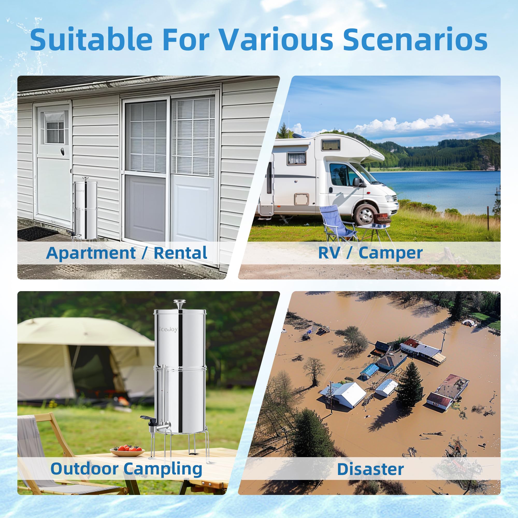 Watens 2.9 Gallon Gravity-fed Water Filter System, Stainless Steel Countertop Filter System with 2 Filters and Stand, Reduce 99% Chlorine