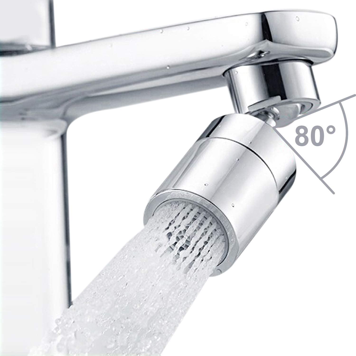 360 Degree Swivel Sink Faucet Aerator, Big Angle High Pressure Large Flow Aerator Dual Function Kitchen Faucet Aerator,55/64 Inch Female Thread Polished Chrome