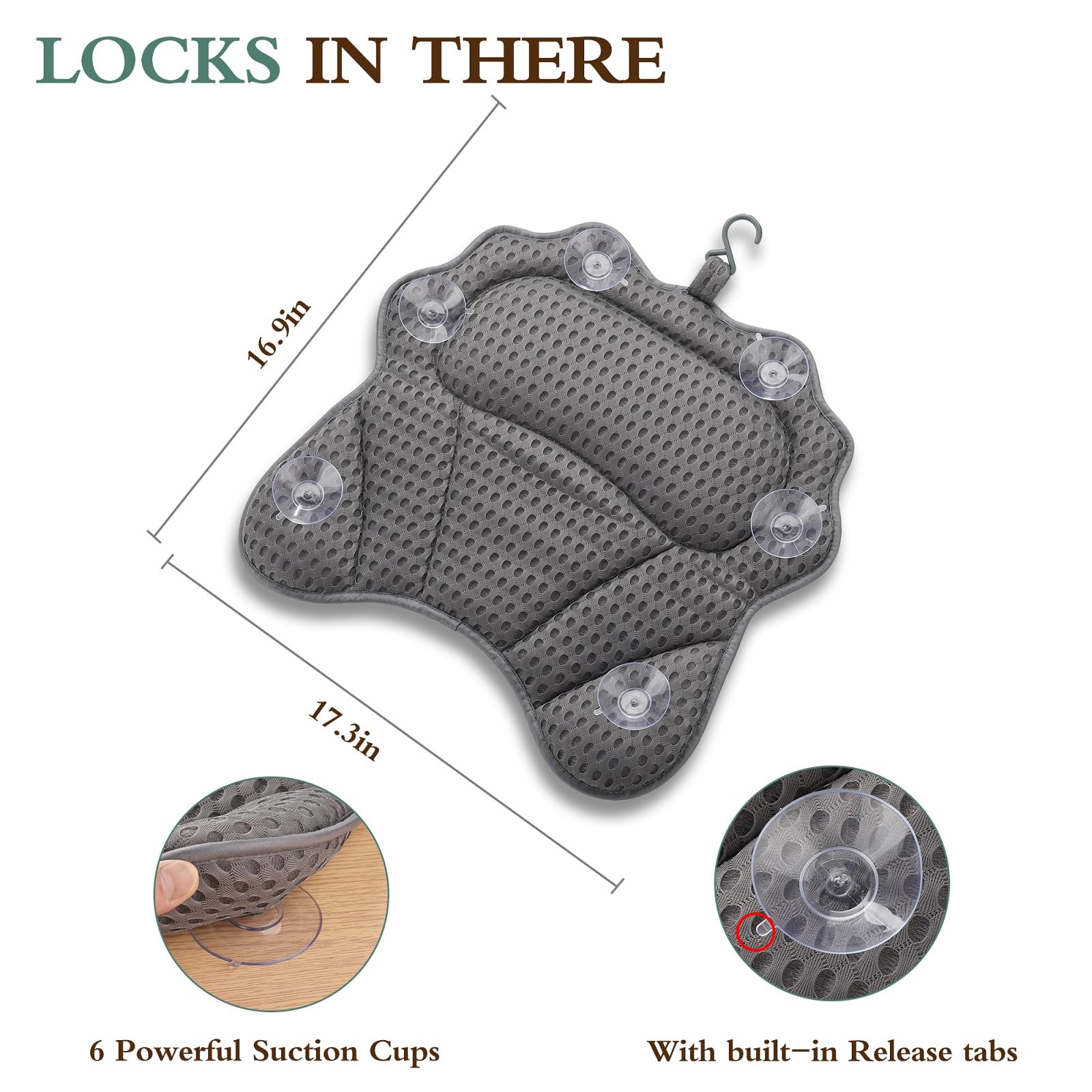 Bath Pillow Ergonomic Luxury Bathtub Pillow with Head,Neck, Shoulder and Back Support, 4D Bath Pillows for tub with 6 Powerful Suction Cups, Fits All Bathtub