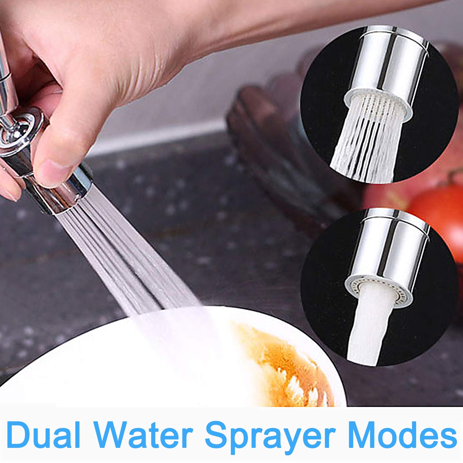360 Degree Swivel Sink Faucet Aerator, Big Angle High Pressure Large Flow Aerator Dual Function Kitchen Faucet Aerator,55/64 Inch Female Thread Polished Chrome