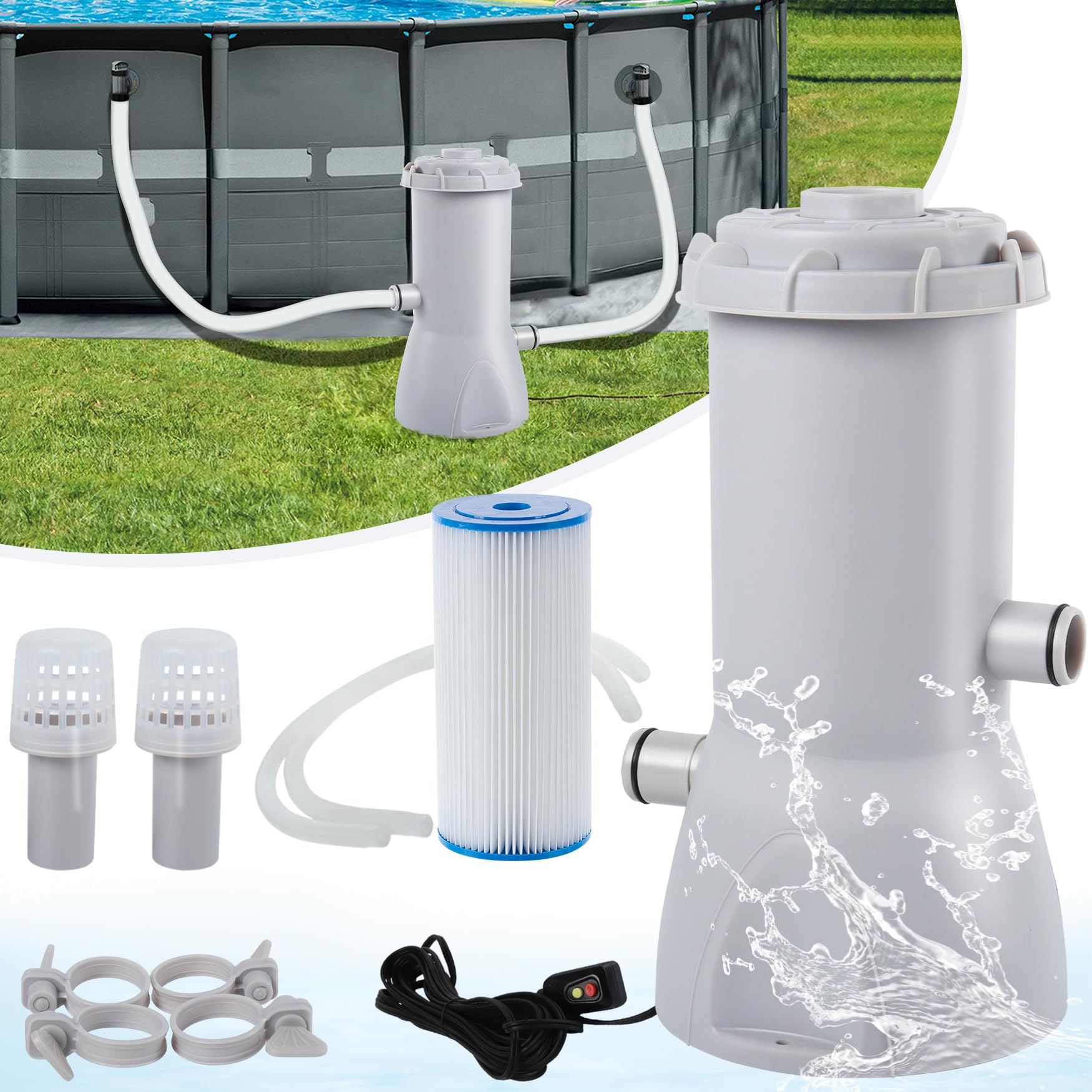 800 Gallons Above Ground Swimming Pool Filter Pump, Above Ground Pool Cartridge Filter