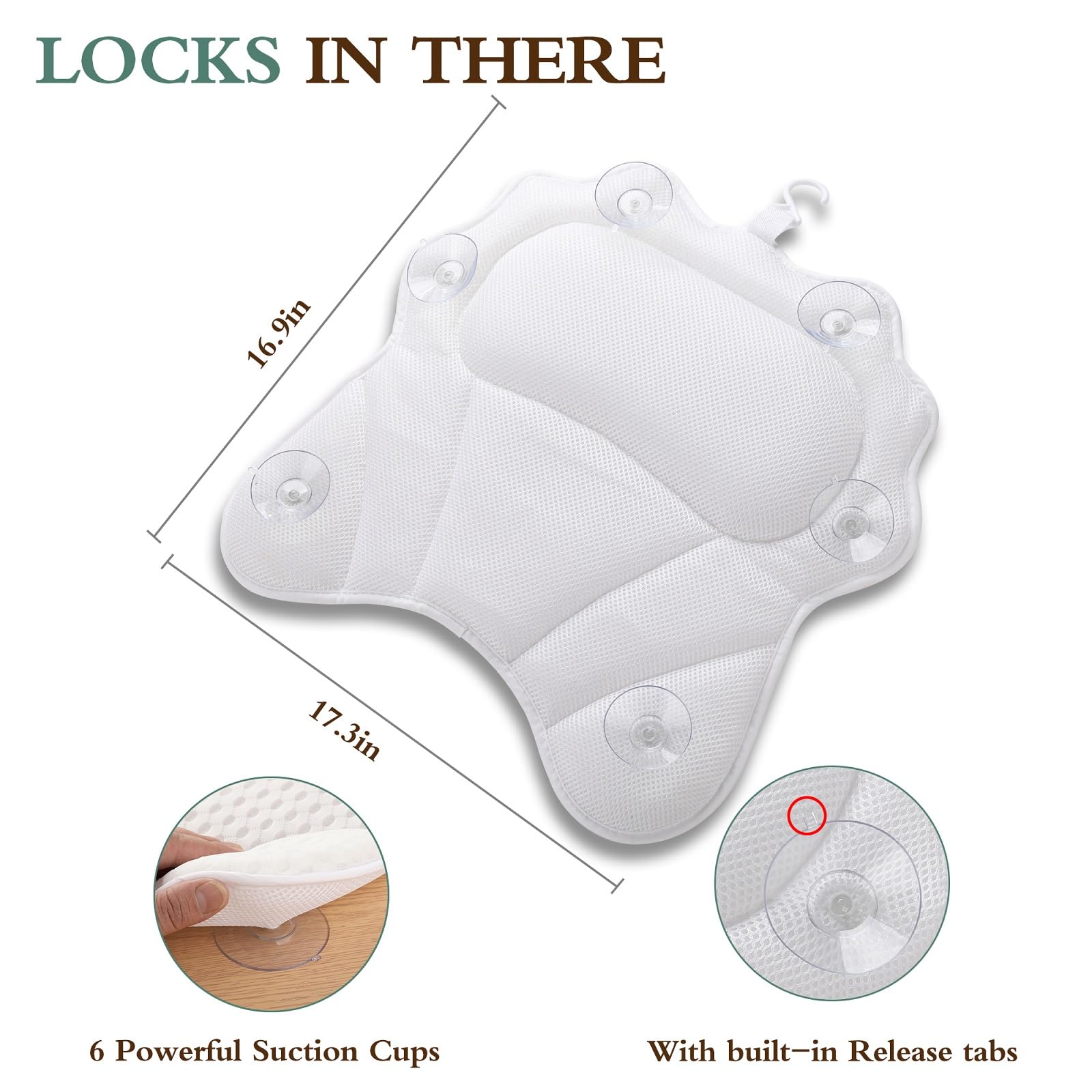 Bath Pillow Ergonomic Luxury Bathtub Pillow with Head,Neck, Shoulder and Back Support, 4D Bath Pillows for tub with 6 Powerful Suction Cups, Fits All Bathtub