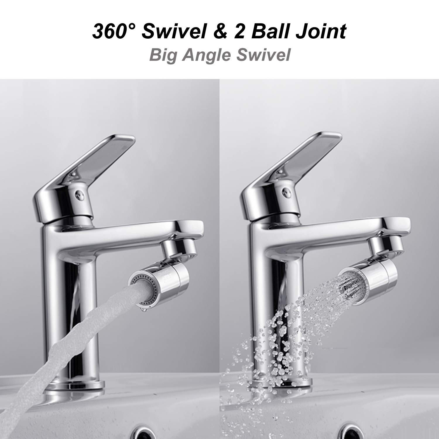 360 Degree Swivel Sink Faucet Aerator, Big Angle High Pressure Large Flow Aerator Dual Function Kitchen Faucet Aerator,55/64 Inch Female Thread Polished Chrome