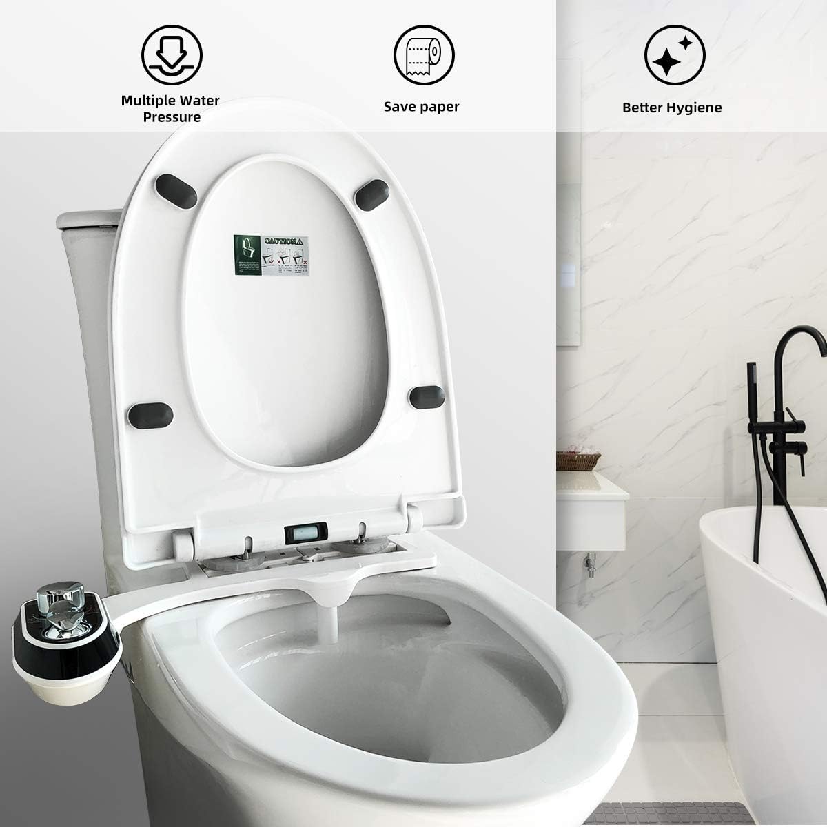Non-Electric Bidet Toilet Attachment for Sanitary Hot and Cold Water Feminine Wash With Self-cleaning Dual Nozzle